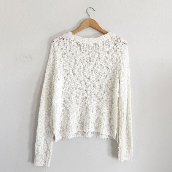 Leith Off White Popcorn Knit Long Sleeve Sweater Size L - Picture 5 of 10
